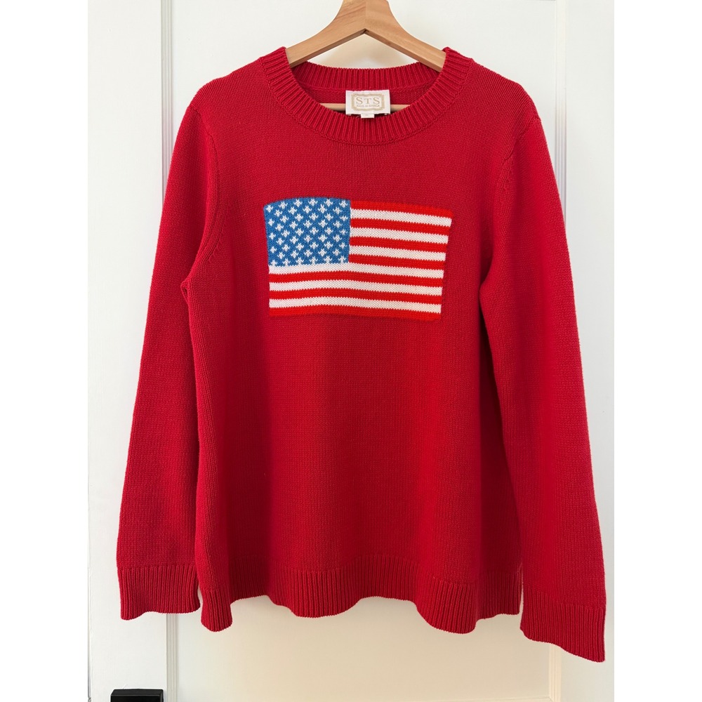 Sail to Sable Classic American Flag Sweater Red Cotton Blend XL Coastal Preppy
